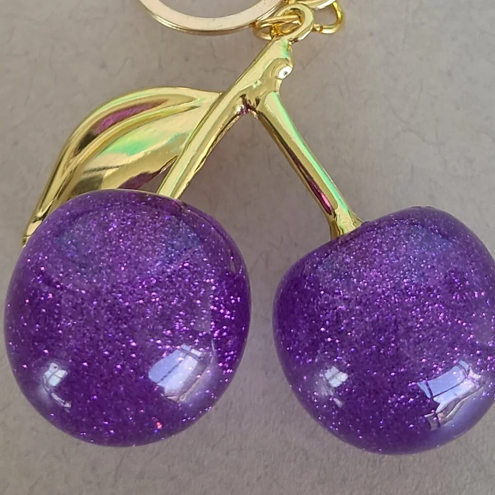Purple Cherries Purse Charms with Key Ring